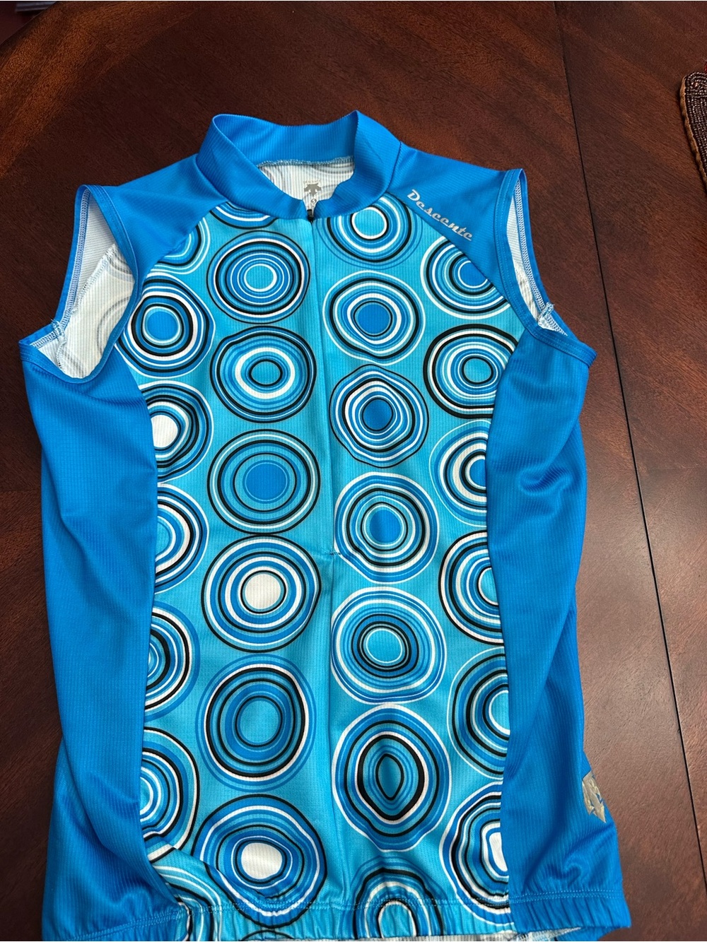 Descente Bright Blue Sleeveless Cycling Jersey Top Geometric Circle Print